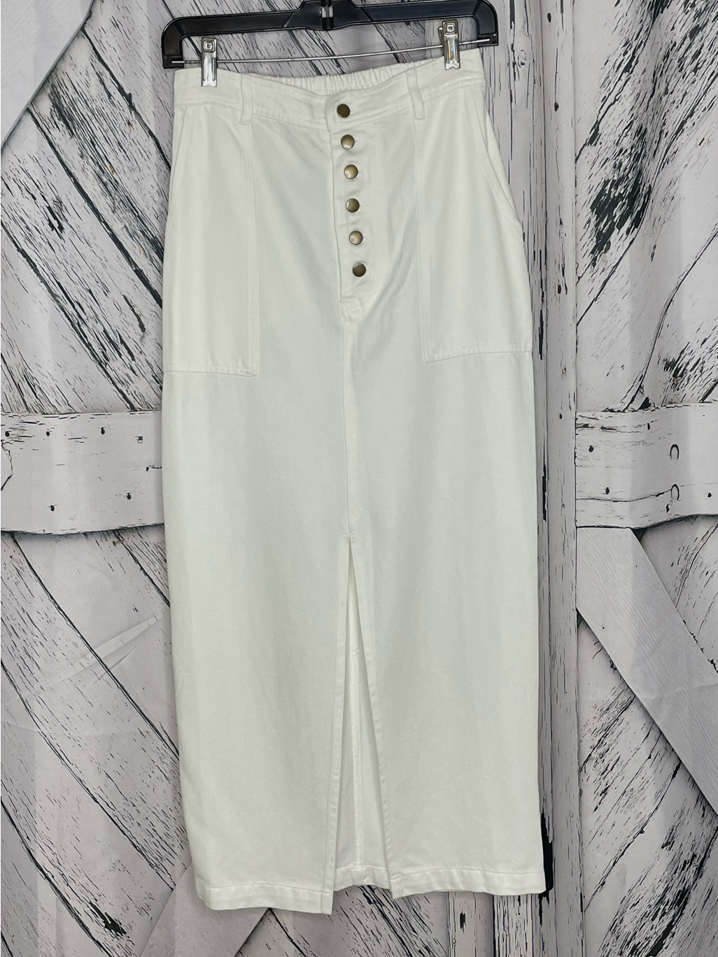 Nwt Young Fabulous & Broke White Denim Maxi Skirt Front Slit S
